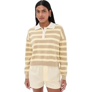Striped Beige and White Collared Sweater